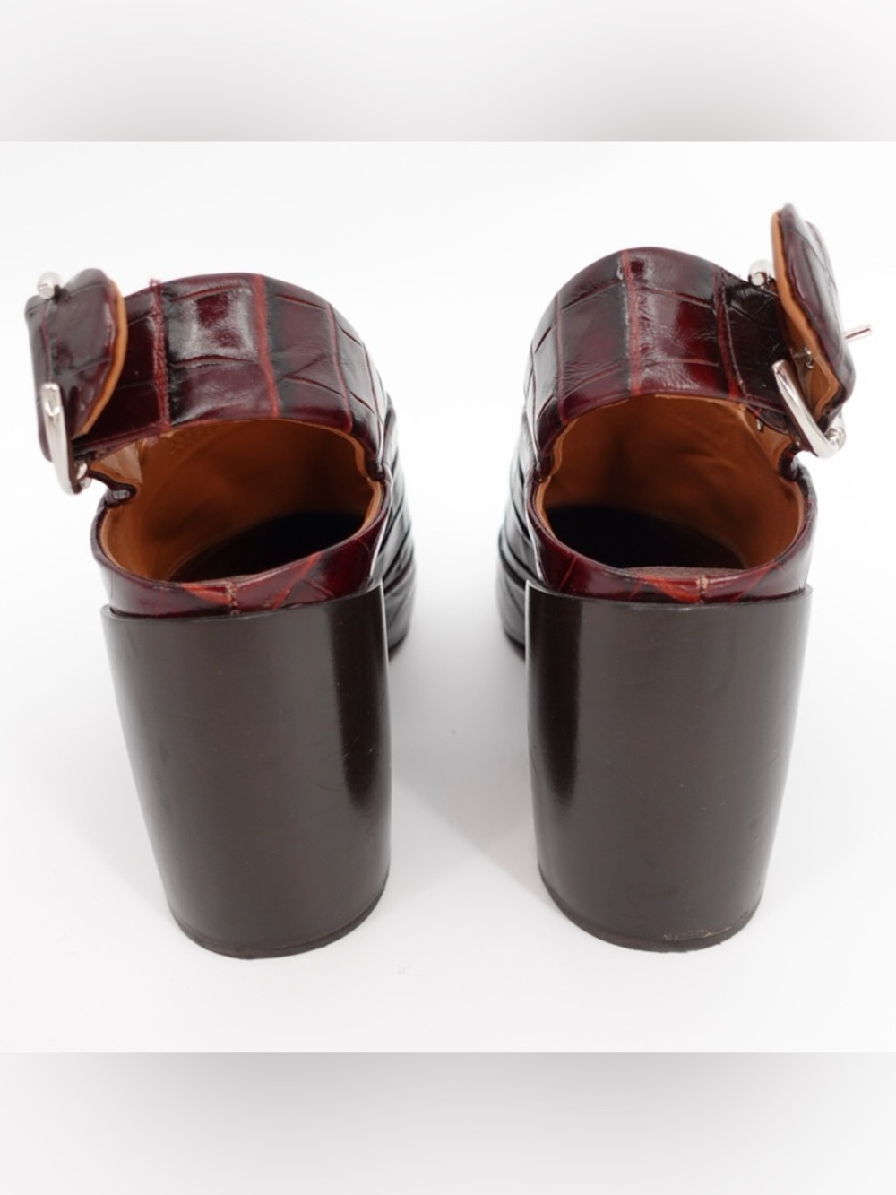 Chloé Croc Embossed Slingback Mule Block Heel Burgundy EU 38 - Picture 8 of 9